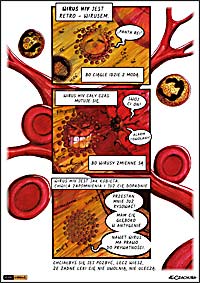 satyryczny komiks naukowo, medyczny - wirus HIV