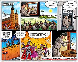 komiks reklamowy, patriotyczny o hejanlicie krakowskim na wiey Mariackiej