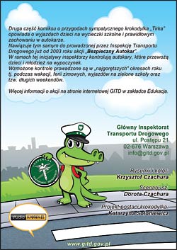 okadka komiksu edukacyjnego z krokodylkiem Tirkiem zaprojektowana dla GITD